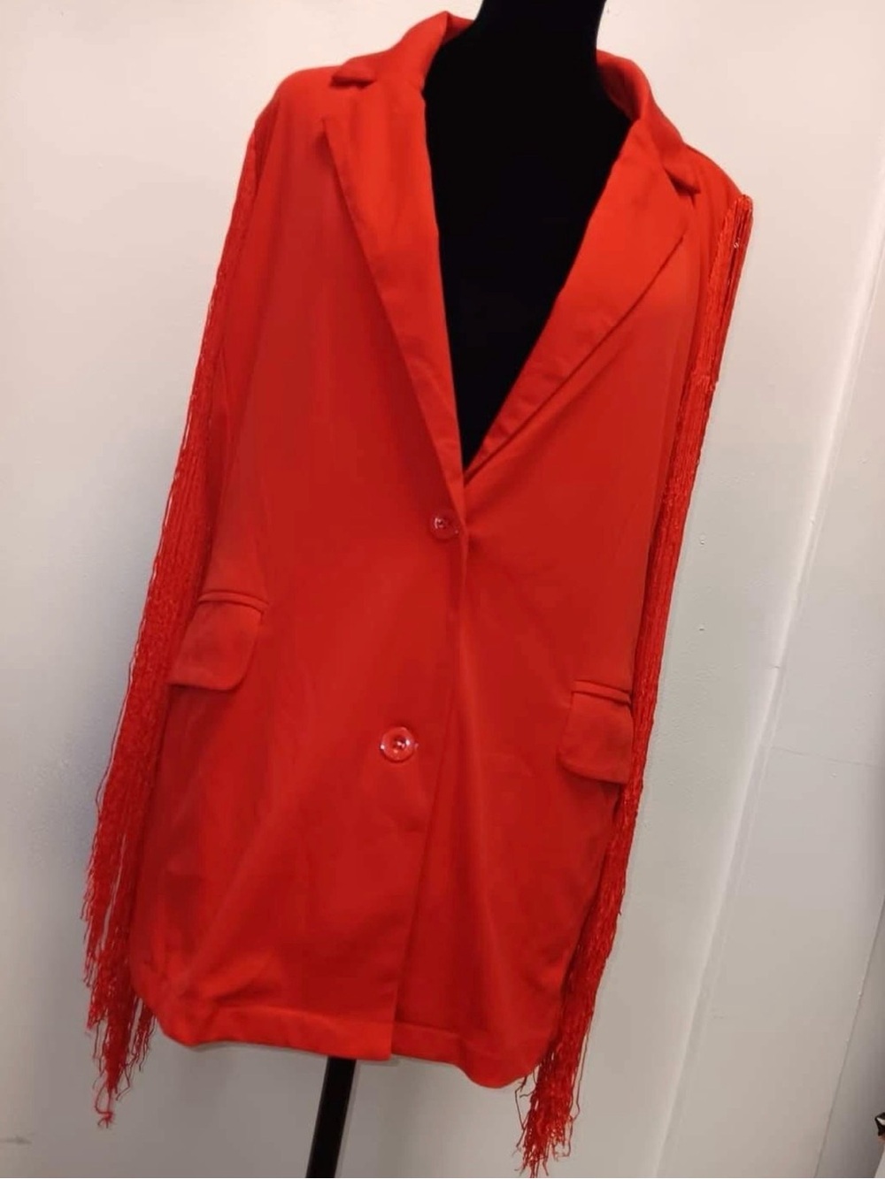 Red Fringe Sleeve Blazer Short Set